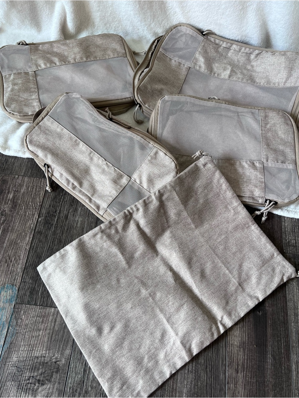 Neutral Beige Travel Garment Bags and Packing Organizers- set of 5